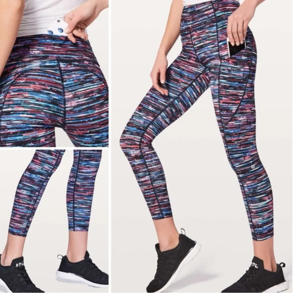 LULULEMON RED WHITE BLACK AND BLUE CROPPED CAPRI LEGGINGS - Picture 2 of 3